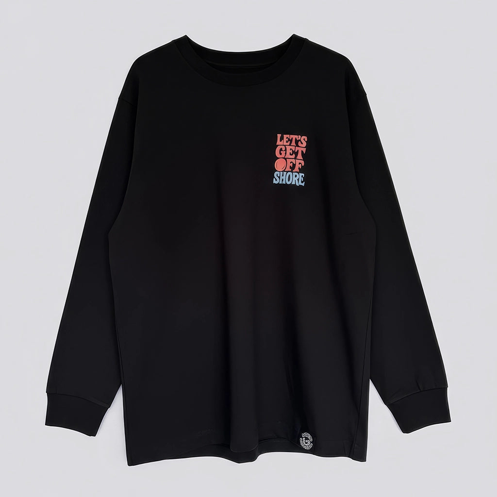 <img src="lets-get-offshore-longsleeve-black-brustprint.jpg" alt="Unisex 'Let’s Get Offshore' Longsleeve in Black: Frontansicht mit kleinem, minimalistischem Brustprint 'Let’s Get Offshore', gefertigt aus 100% GOTS-zertifizierter gekämmter, ringgesponnener Bio-Baumwolle, mit Doppelnaht-Steppstich an Ärmelbündchen und Saum">